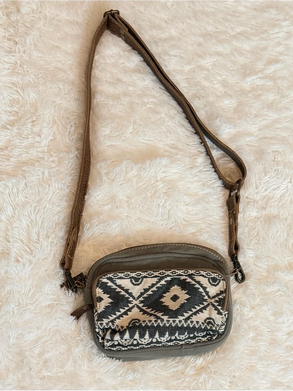Myra Bag "Temptation" Small Canvas & Leather Aztec Crossbody Bag